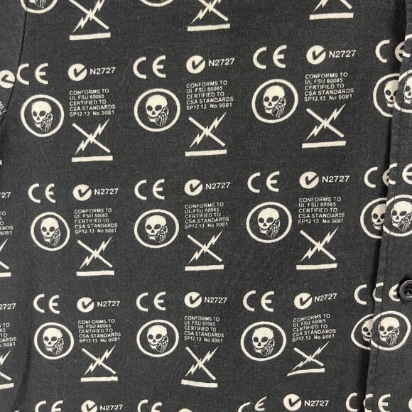 Y2K Volcom Skull Dead AOP Goth Punk Skate Mens Button Shirt Black Sz S Slim Fit - Picture 10 of 16